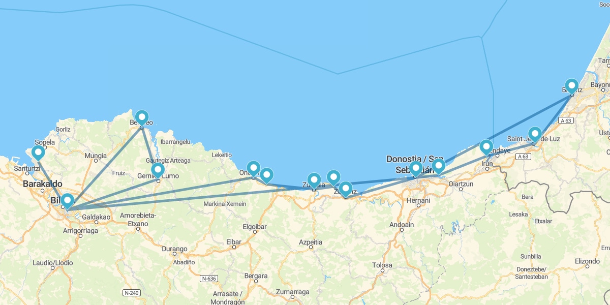 Route le long de la Côte Basque avec Biarritz et Saint Jean de Luz