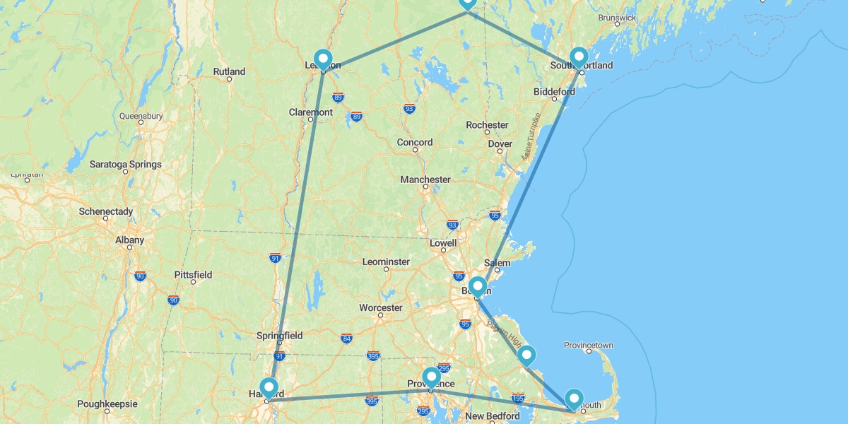 Route à travers le Nord-est des États-Unis