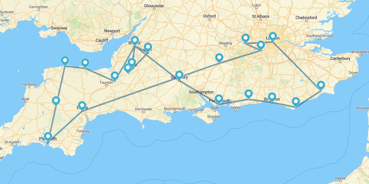 Route à travers le Sud de l'Angleterre