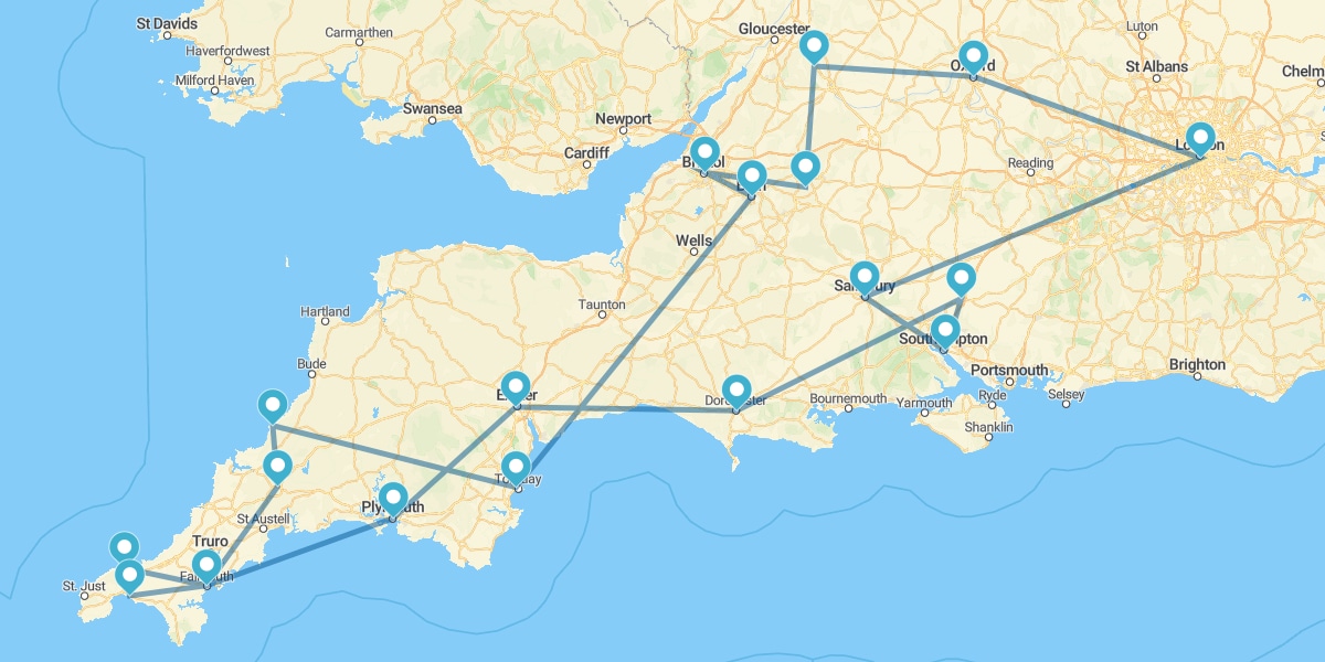 Route vers le Sud de l’Angleterre et Cornouailles