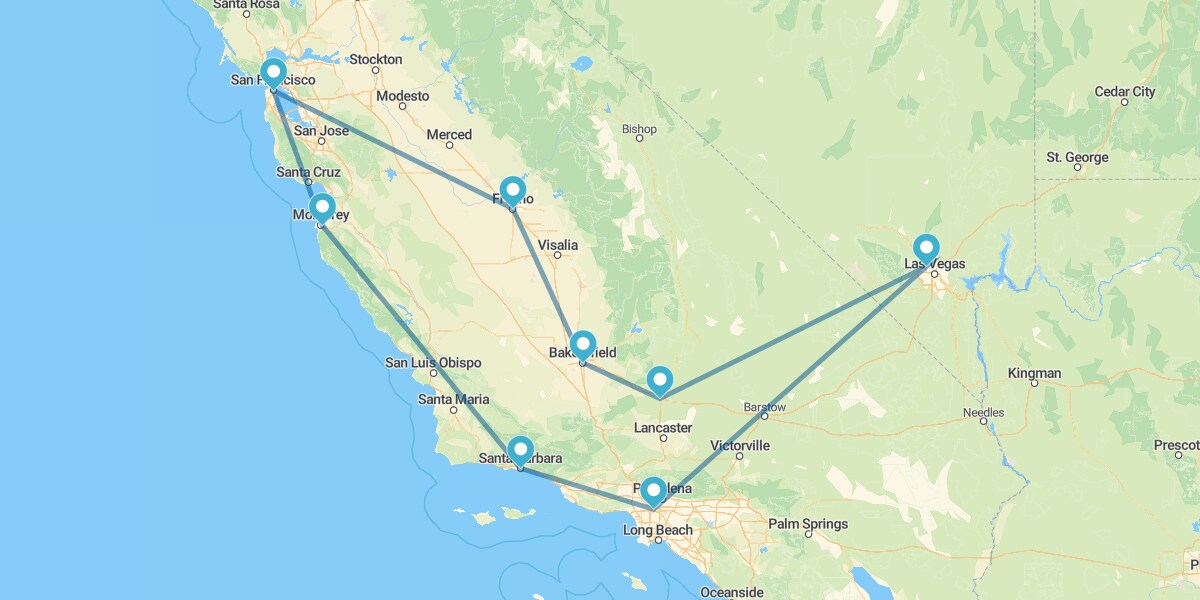 Route par les Principales Villes de l'Ouest Américain