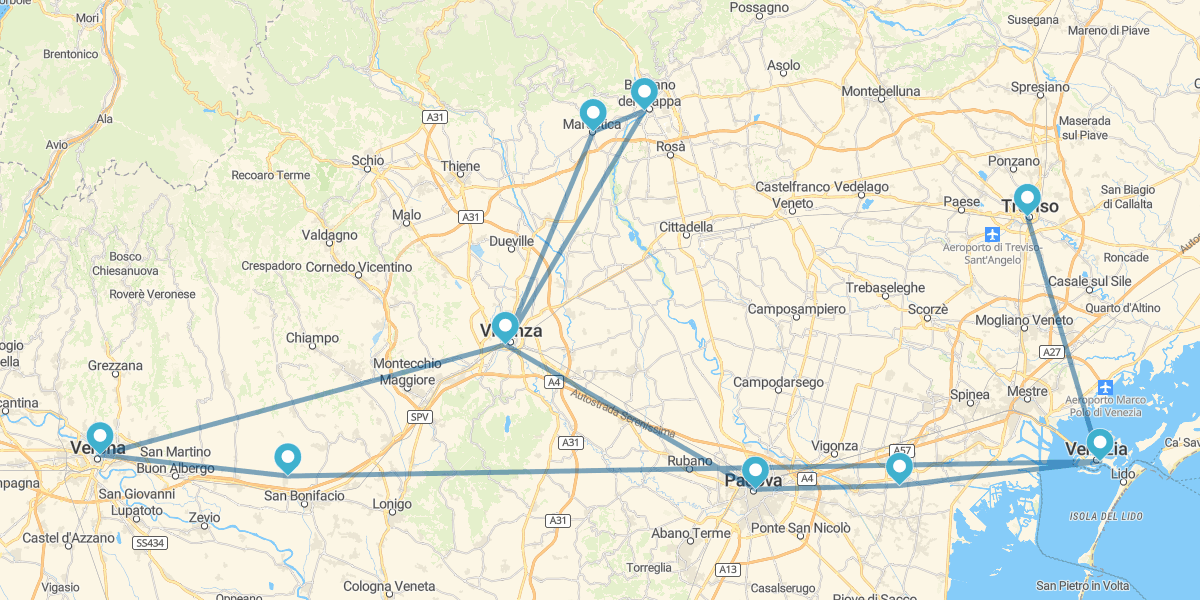 Route à travers la Vénétie