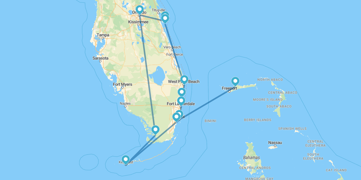 Route à travers la Floride et Grand Bahama