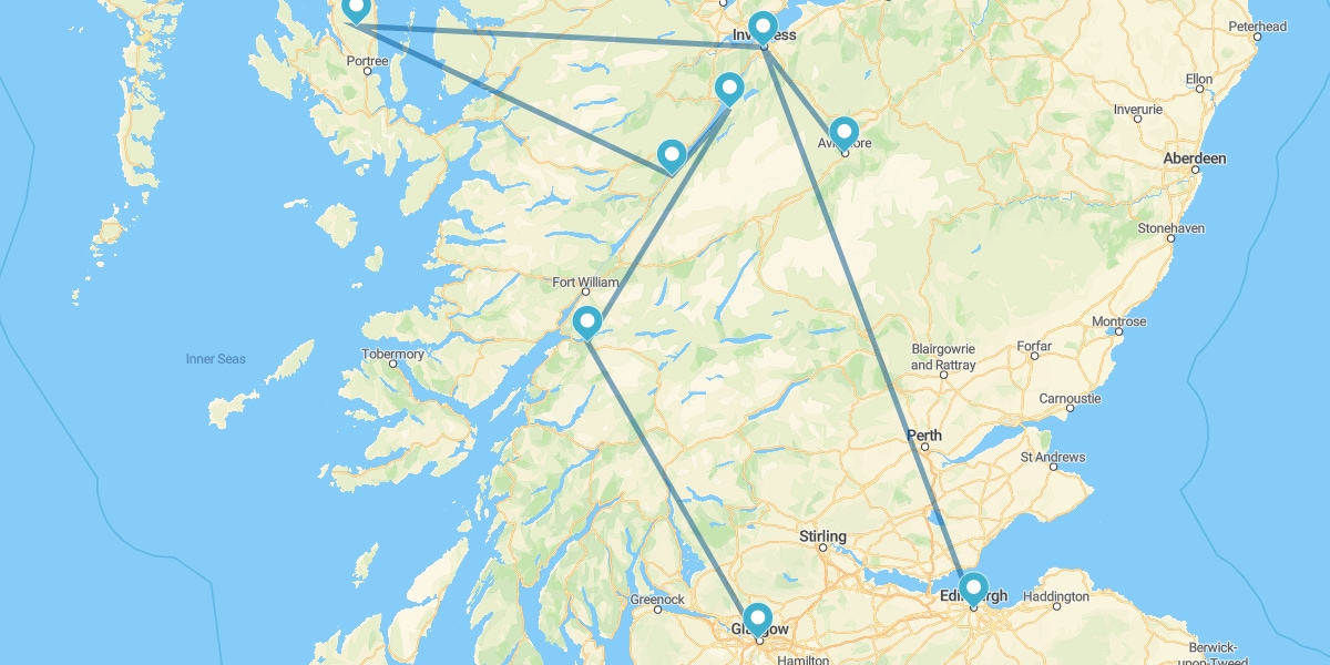 Route incontournable par Édimbourg, Inverness et Île de Skye