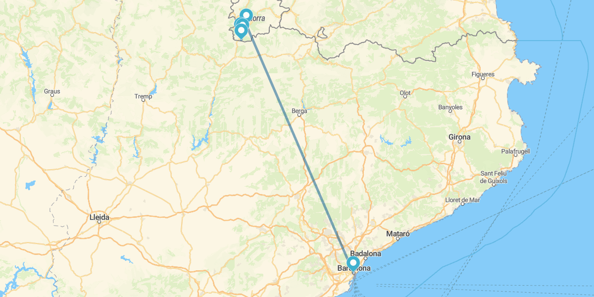 Route entre Barcelone et le Pays des Pyrénées