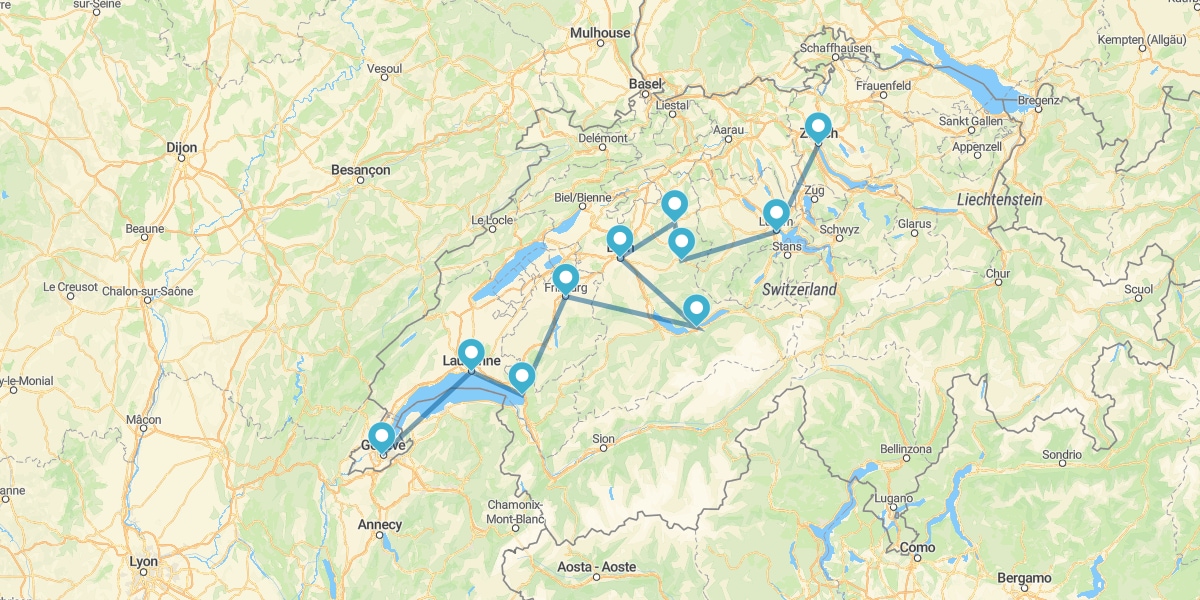 Route au cœur de la Suisse, de Genève à Zurich