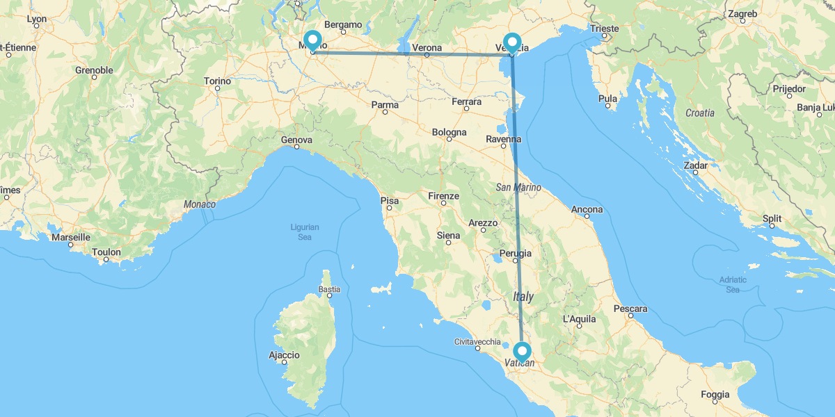 Milan, Venise et Rome en train