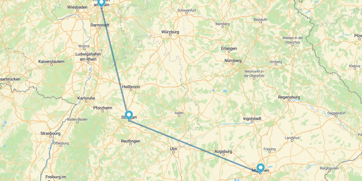 Munich, Stuttgart et Francfort en train