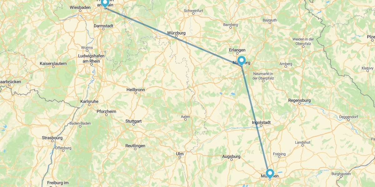 Francfort, Nuremberg et Munich en train