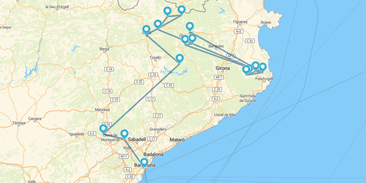 Route à travers les charmantes villes catalanes