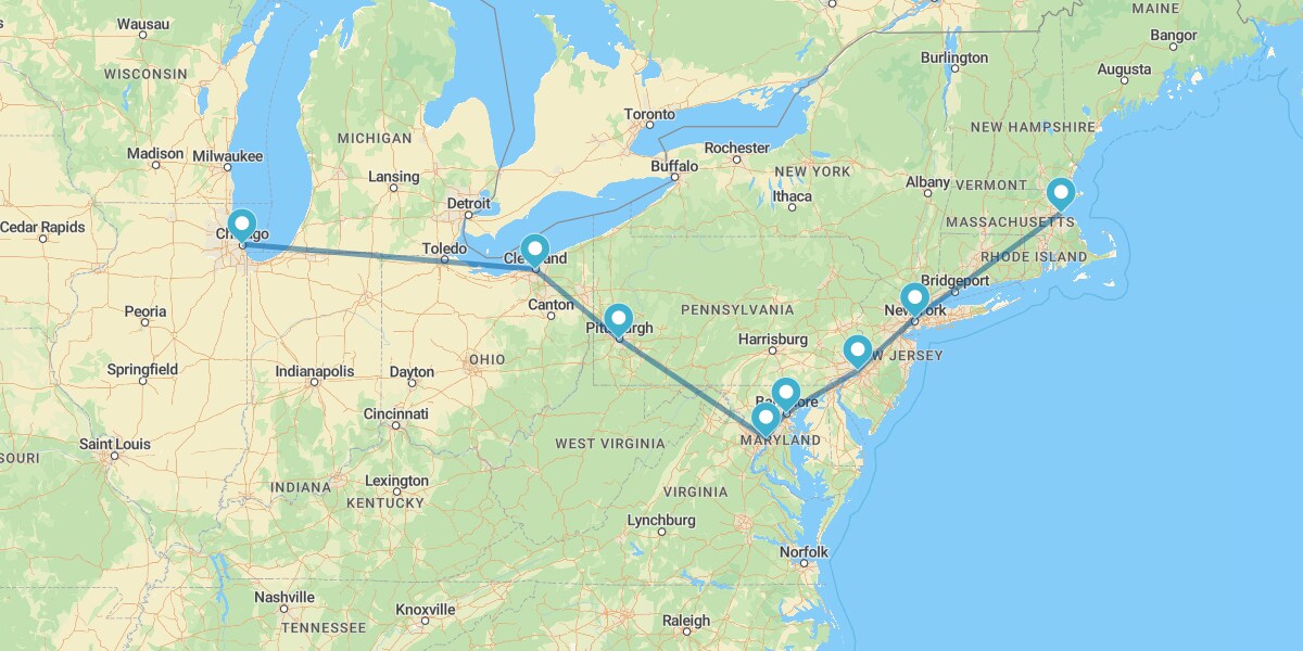 Route à travers les emblématiques  « sport stadiums » de la côte Est