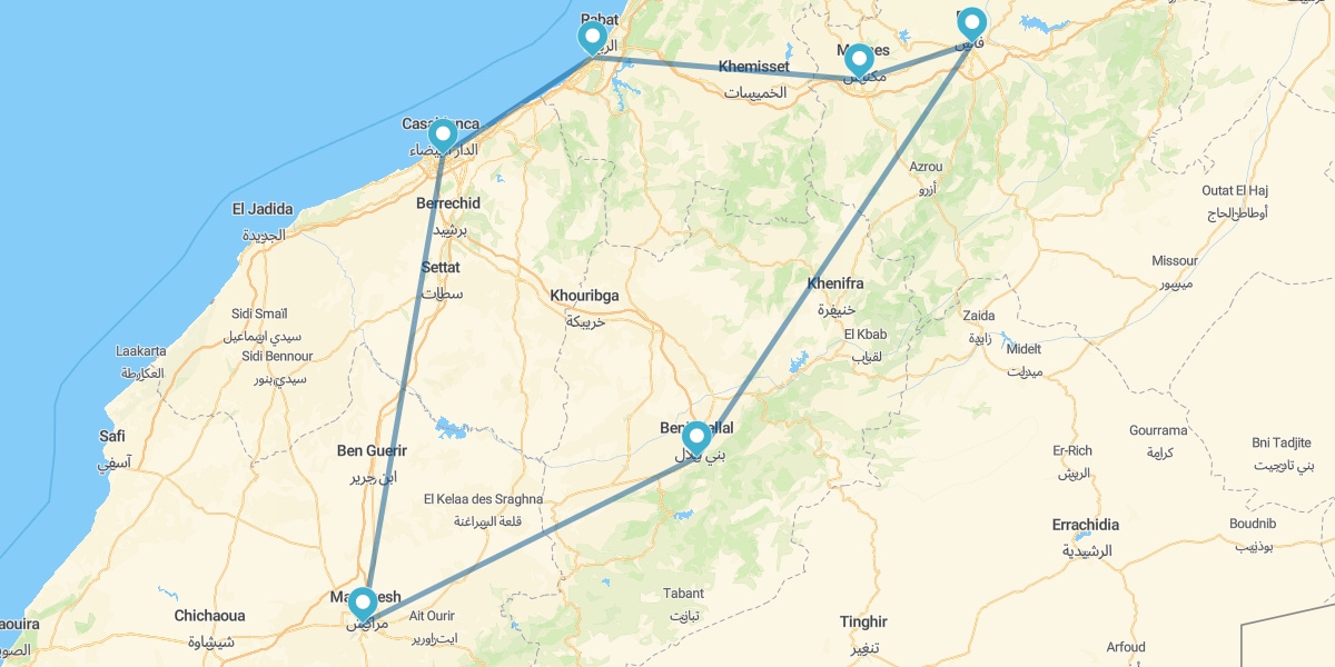 Casablanca, Rabat, Meknès, Fès et Marrakech en riads