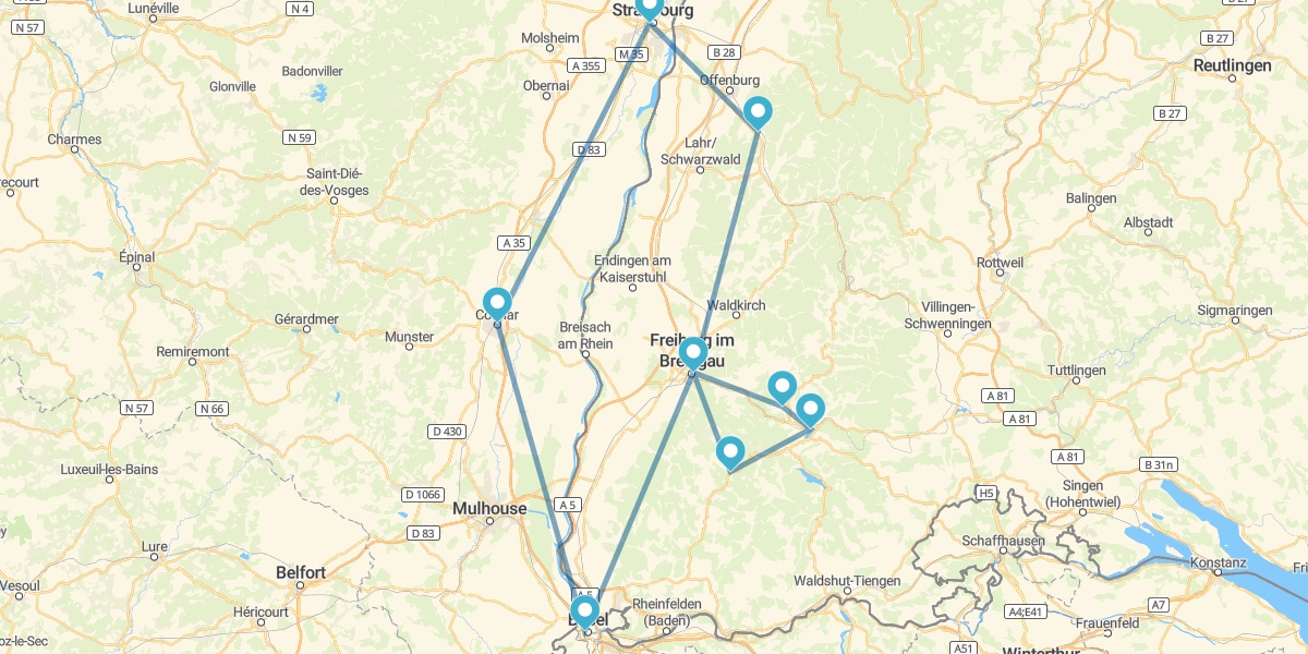 Route à travers la Forêt Noire et l'Alsace