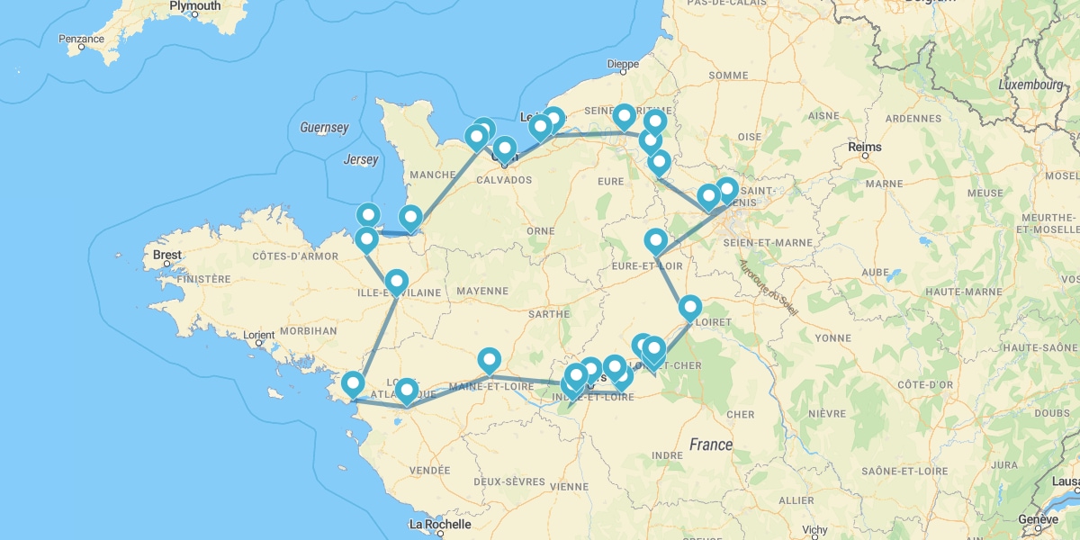 Route en Normandie, Bretagne et dans la vallée de la Loire