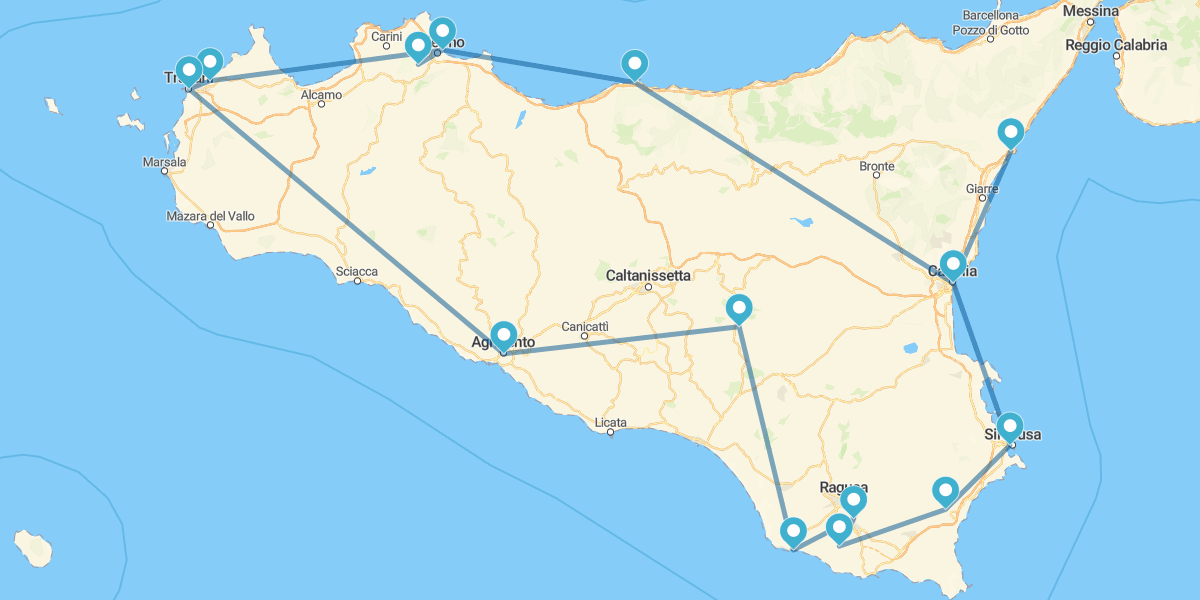 Route à travers La Sicile, la plus spectaculaire depuis Catane