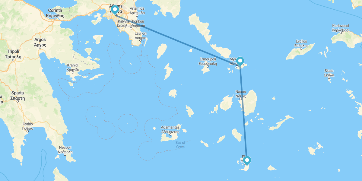 Athènes, Mykonos et Santorin en avion et avec voiture de location