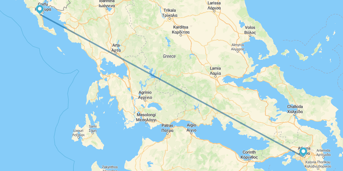Athènes et Corfou en avion et avec voiture de location