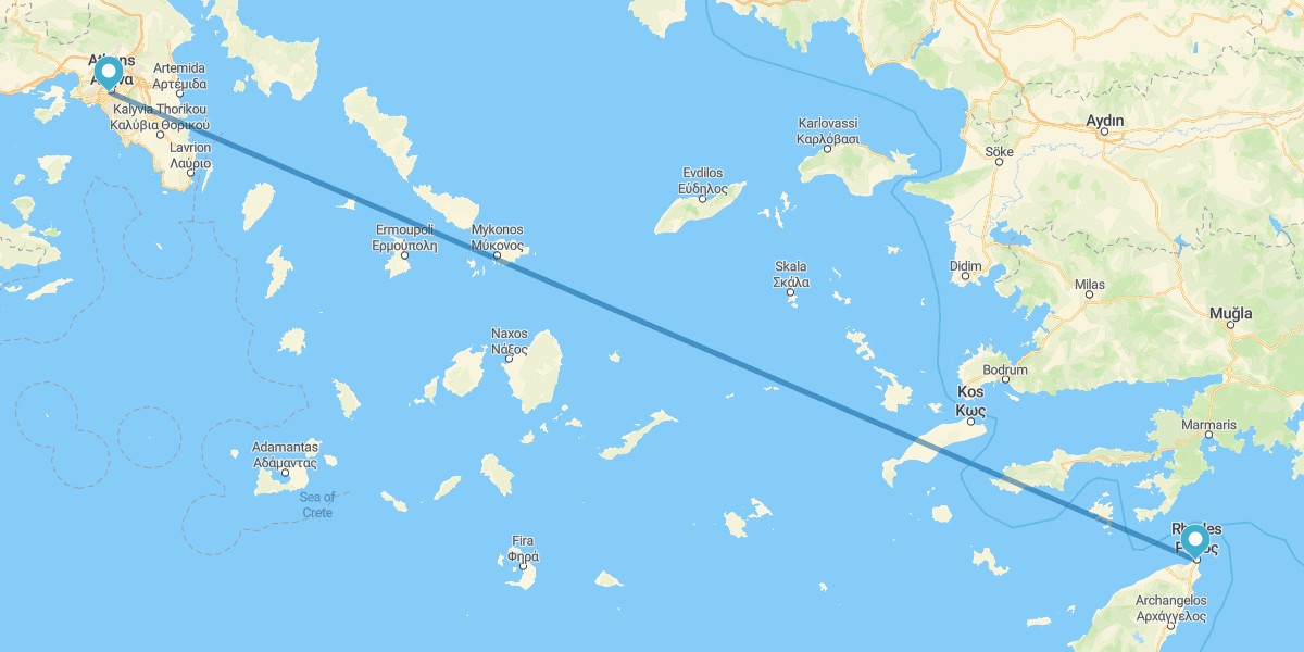 Athènes et Rhodes en avion et avec voiture de location