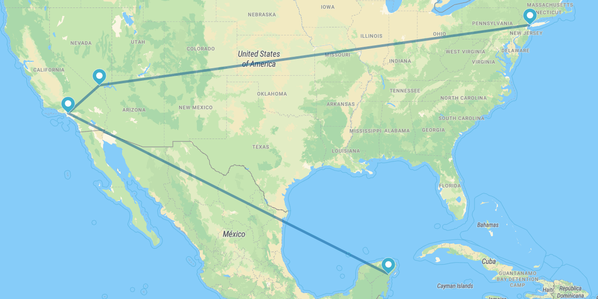 New York, Las Vegas, Los Angeles et la Riviera Maya