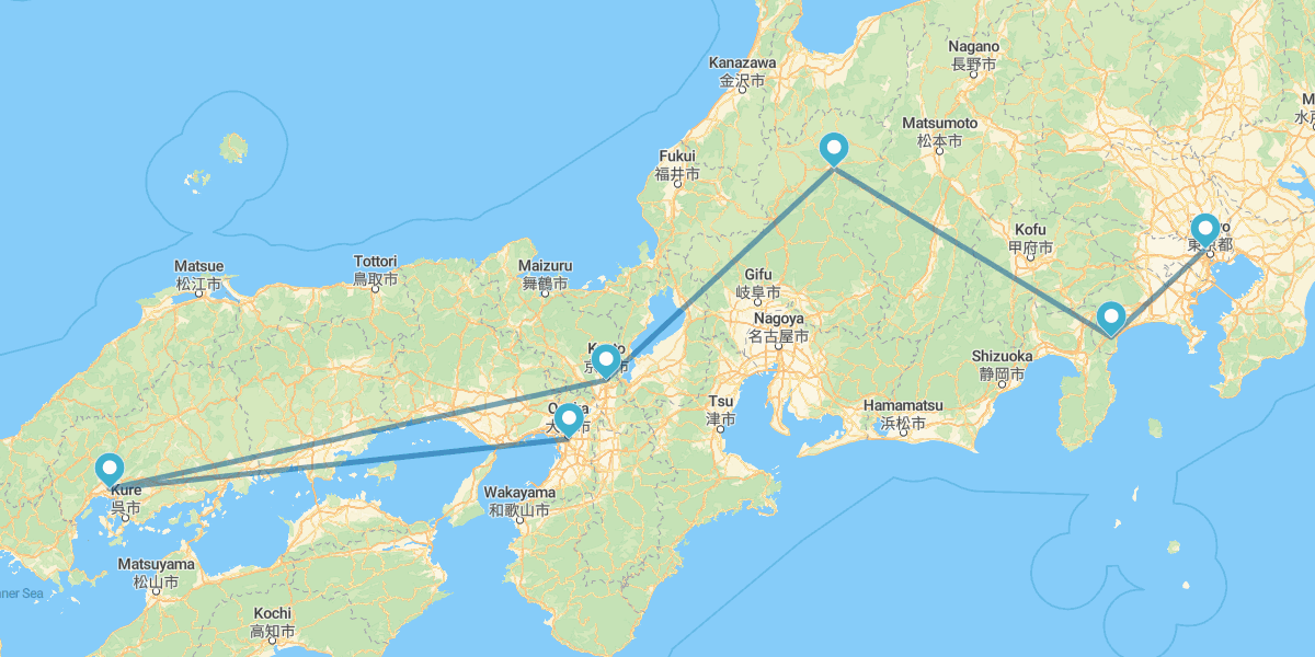 Tokyo, Hakone, Kyoto, Hiroshima et Osaka