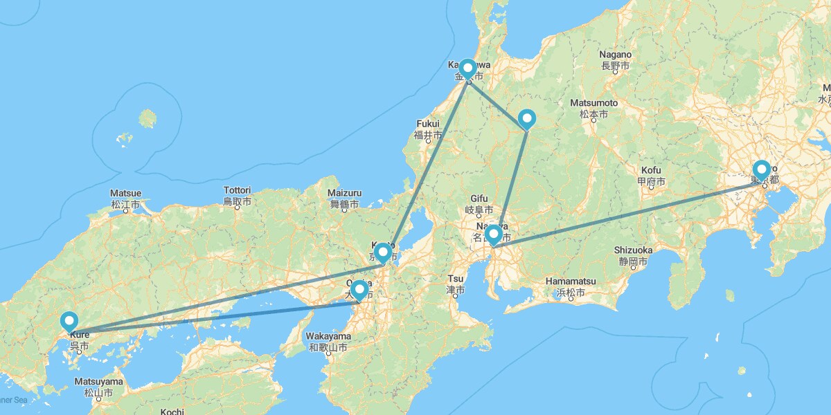 Tokyo, Nagoya, Takayama, Kanazawa, Kyoto, Hiroshima et Osaka