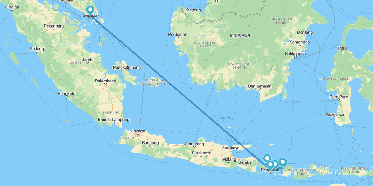 Singapour, Lovina, Candidasa, Ubud et les Îles Gili