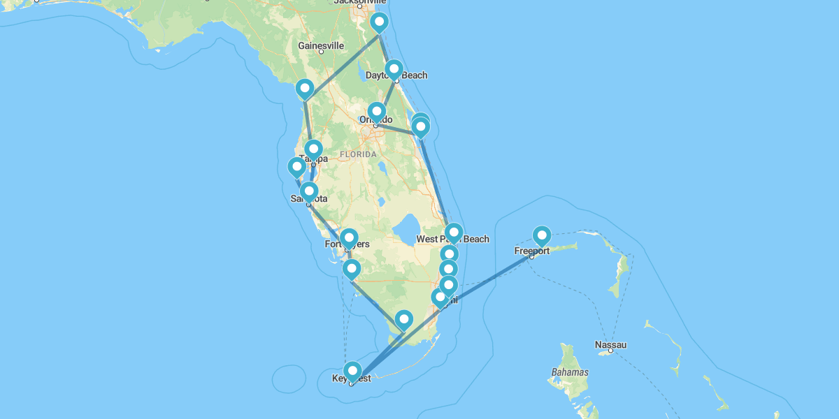 Route le long de la Côte de la Floride, Orlando et Grand Bahama