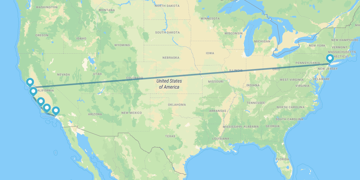 Route le long de la Côte Californienne, de Los Angeles à San Francisco et New York