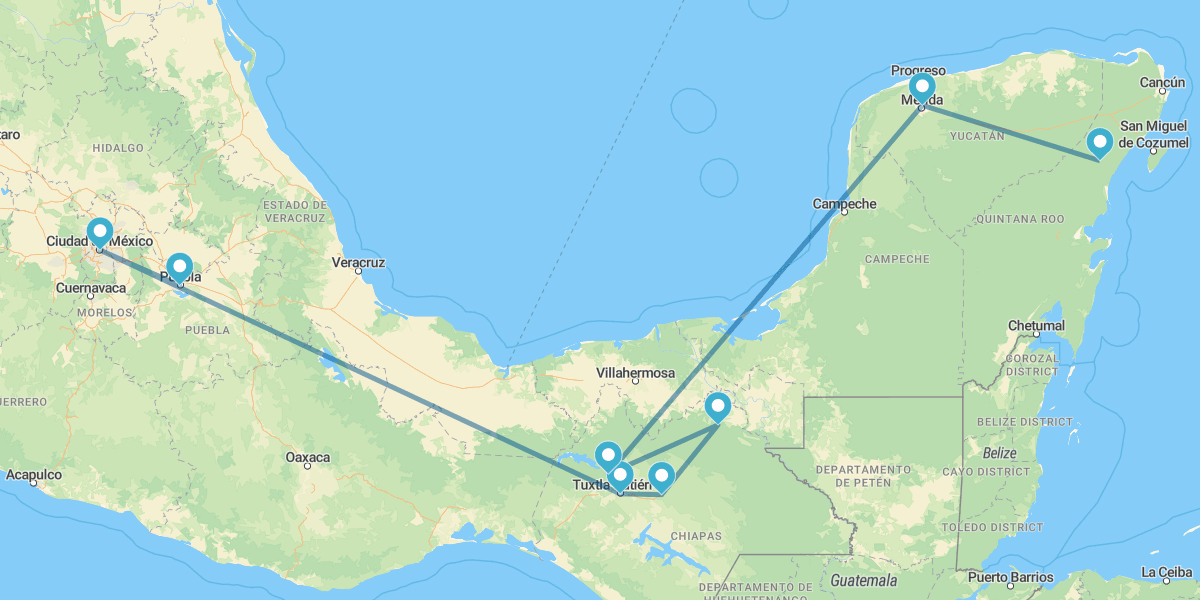 Ville de Mexico, San Cristobal de las Casas, Palenque, Campeche, Mérida et Riviera Maya