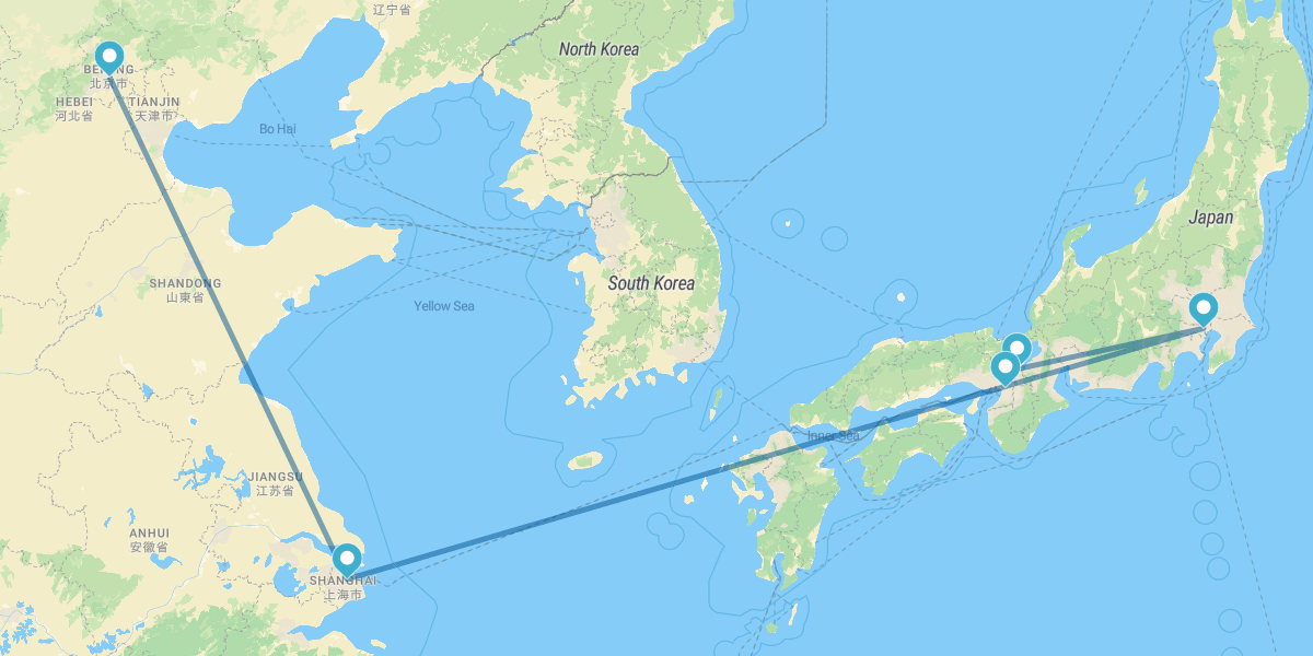 Pékin, Shanghai, Tokyo, Kyoto et Osaka