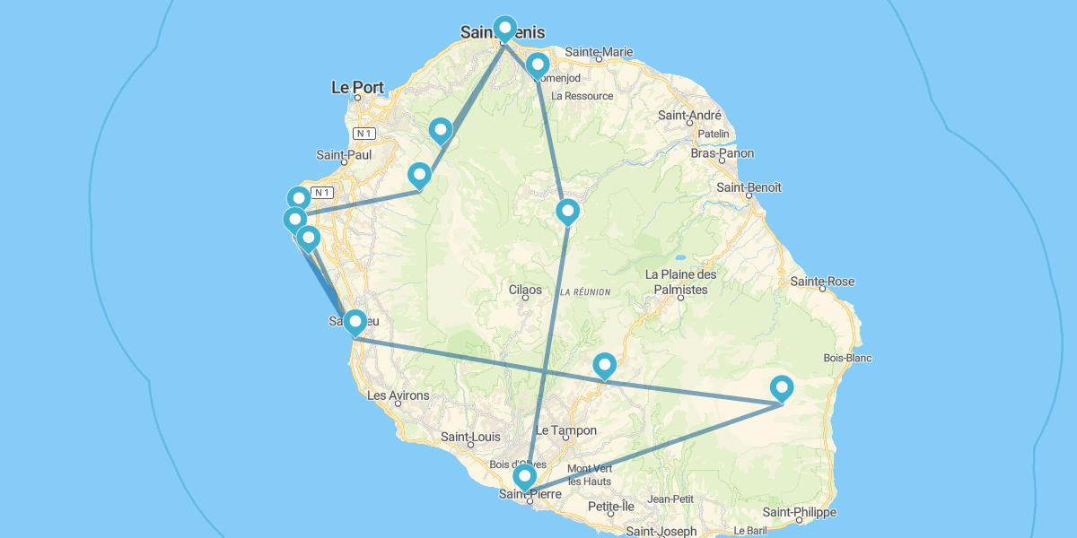 Itinéraire à travers le meilleur de l'île de la Réunion : nature, volcans, plages et culture