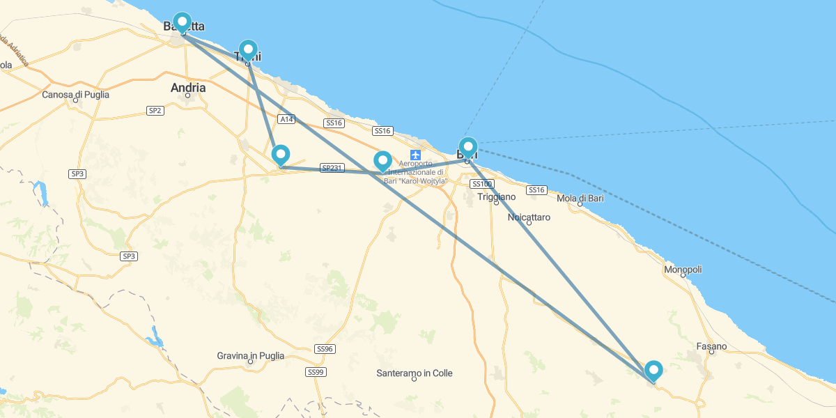 Route des Pouilles, de Bari à Trani