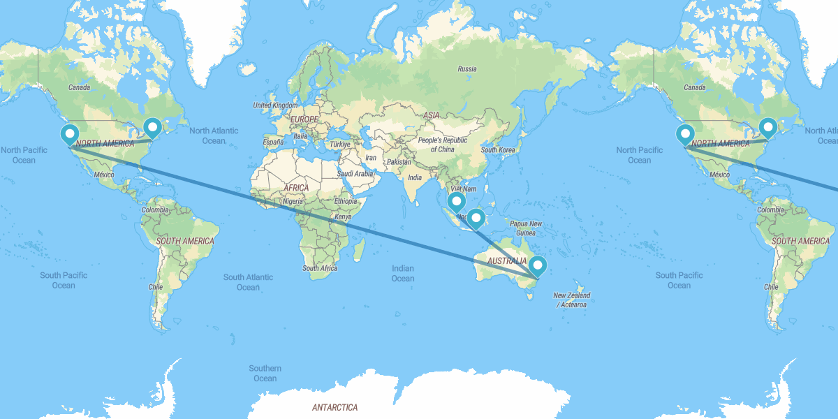 New York, San Francisco, Sydney, Bali et Singapour