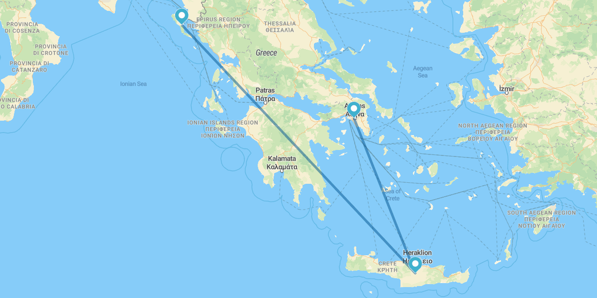 Athènes, Crète et Corfou en avion