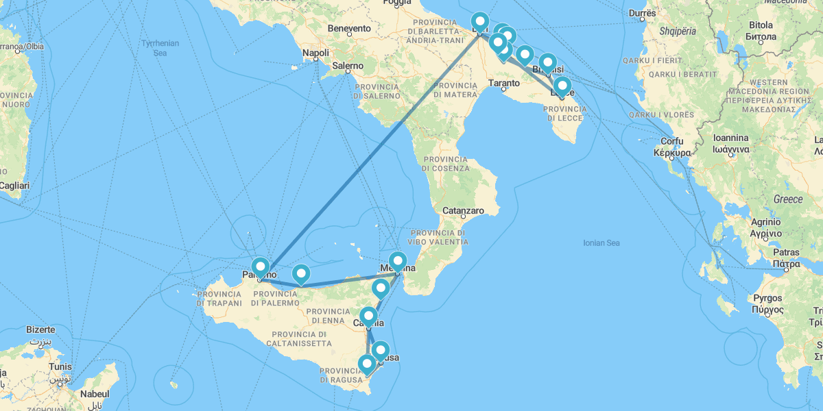 Route à la découverte des plus beaux sites des Pouilles et de la Sicile