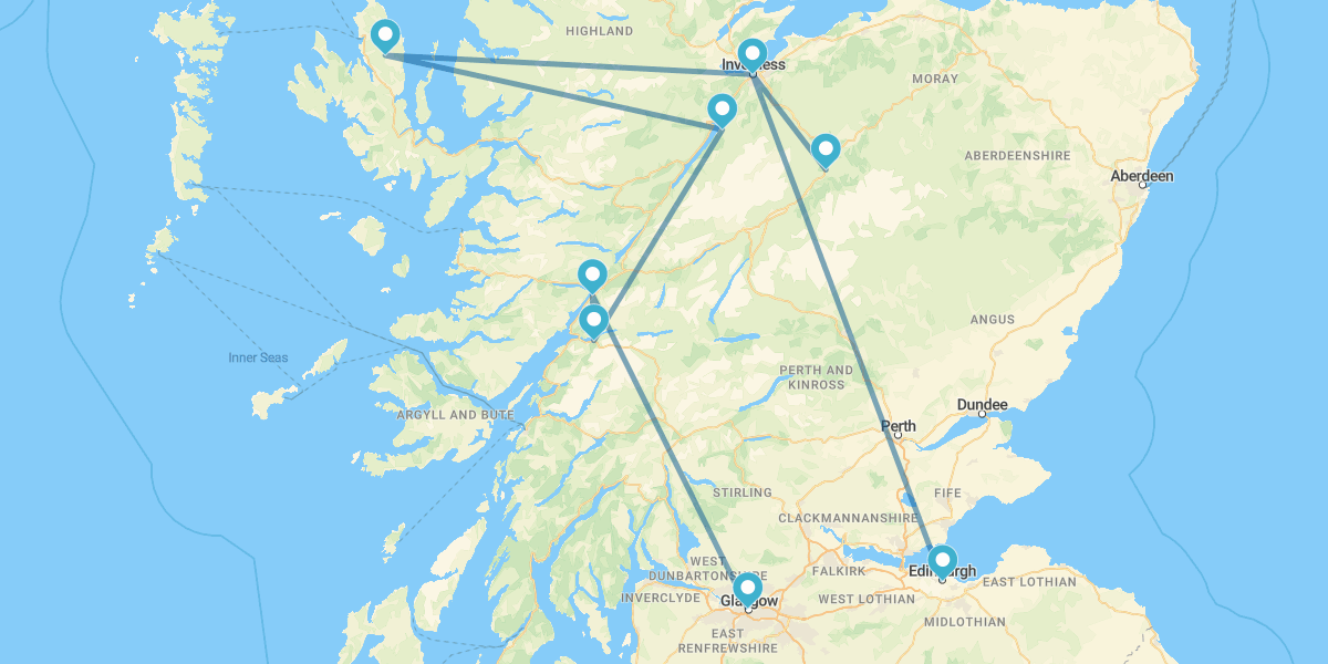 Route à travers le meilleur  d l'Écosse avec séjour sur l'île de Skye