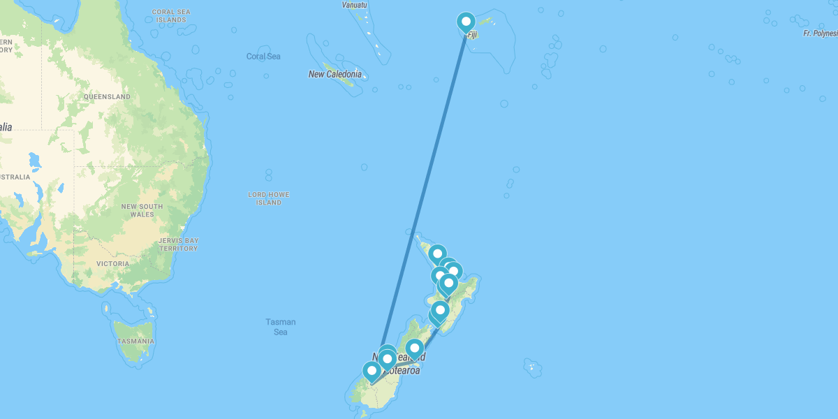 Route du Seigneur des Anneaux avec séjour aux Fidji