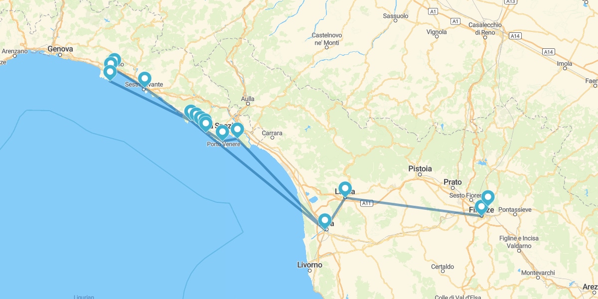 Route à travers la Toscane et la Côte de la Ligurie avec Cinque Terre