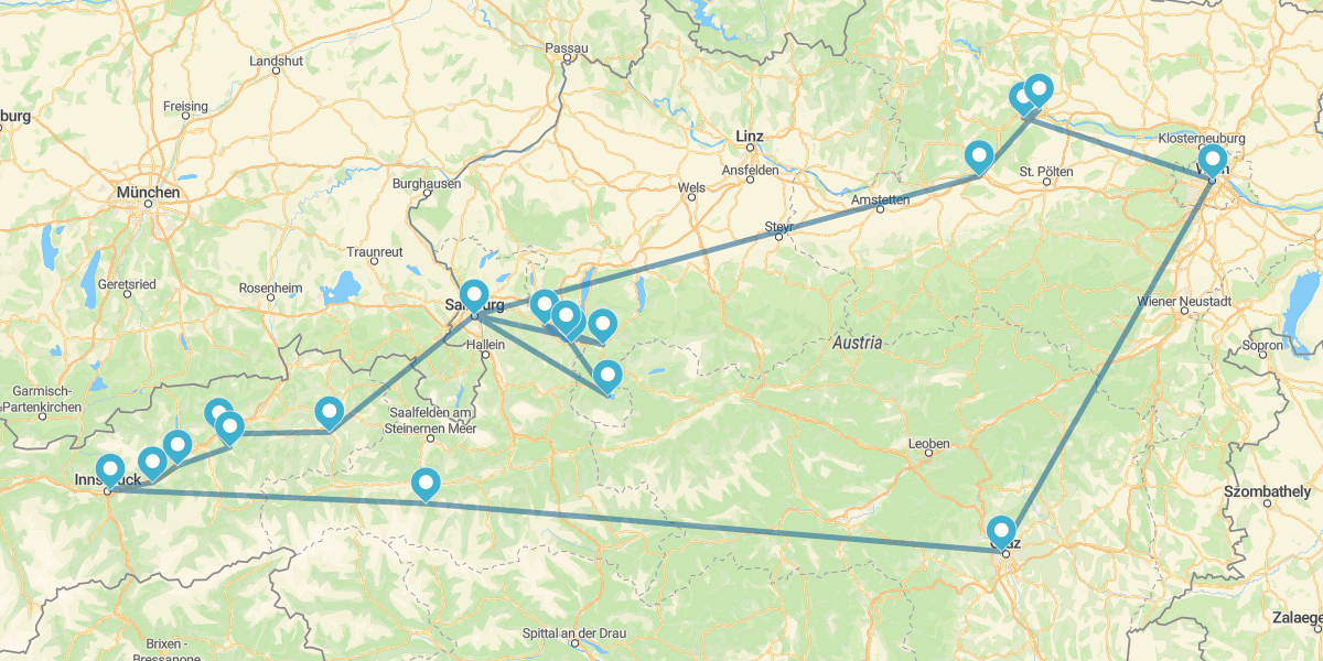 Route du Danube vers les Alpes et le Tyrol