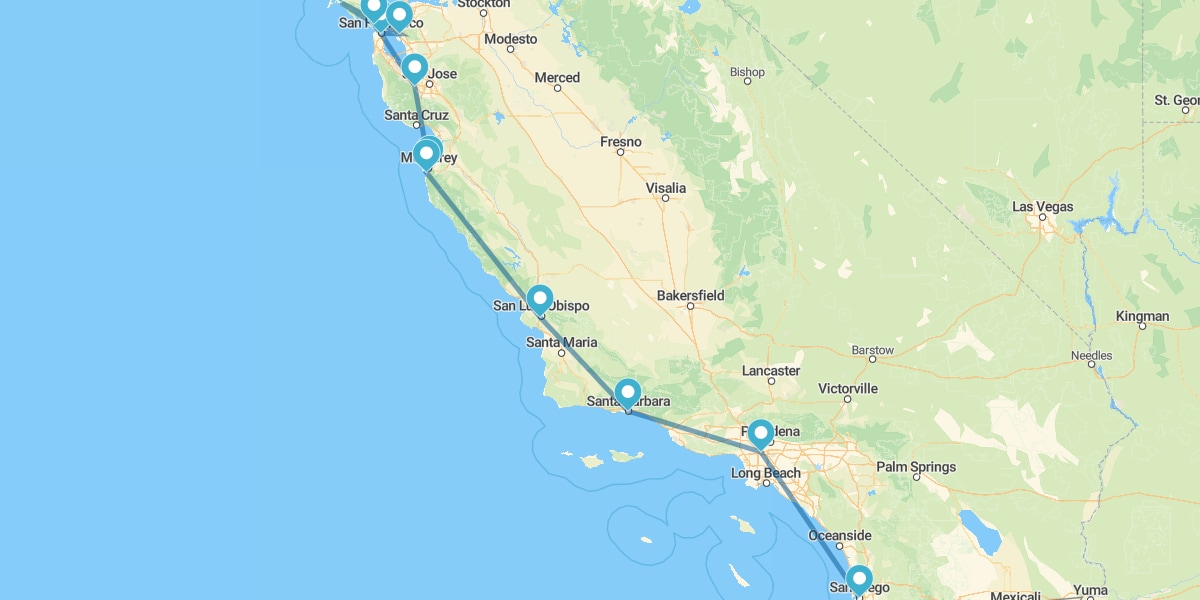 Route le long de la Côte de Californie, de San Francisco à San Diego