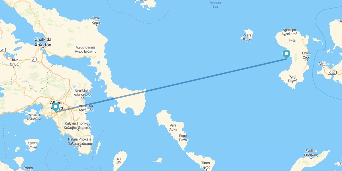 Athènes et Chíos en avion