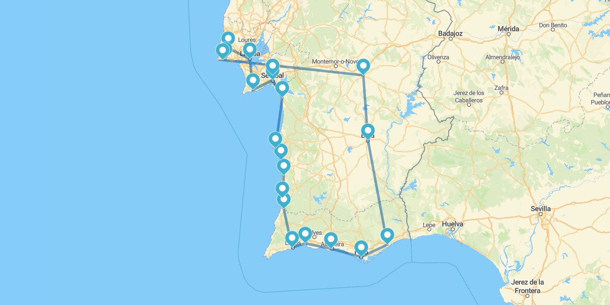 Route à travers l'Algarve et la Côte de Lisbonne