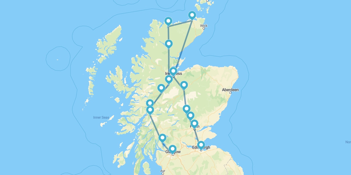 Route par le Nord Écossais et les Highlands (« Hautes Terres »)