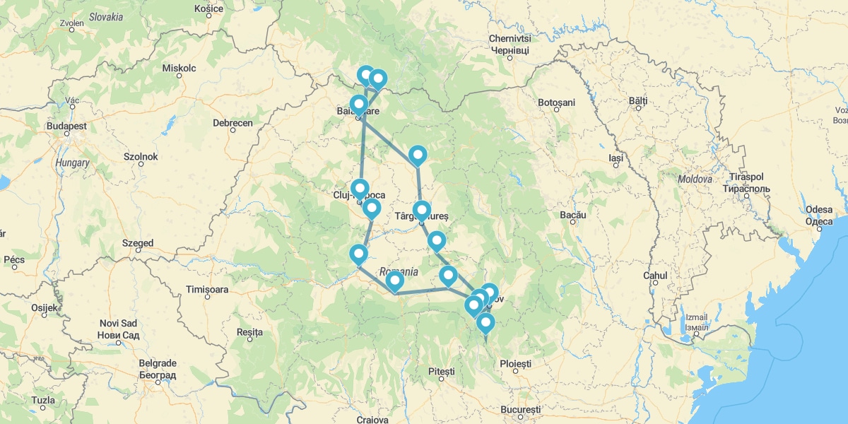 Route à travers Marmatie et Transylvanie