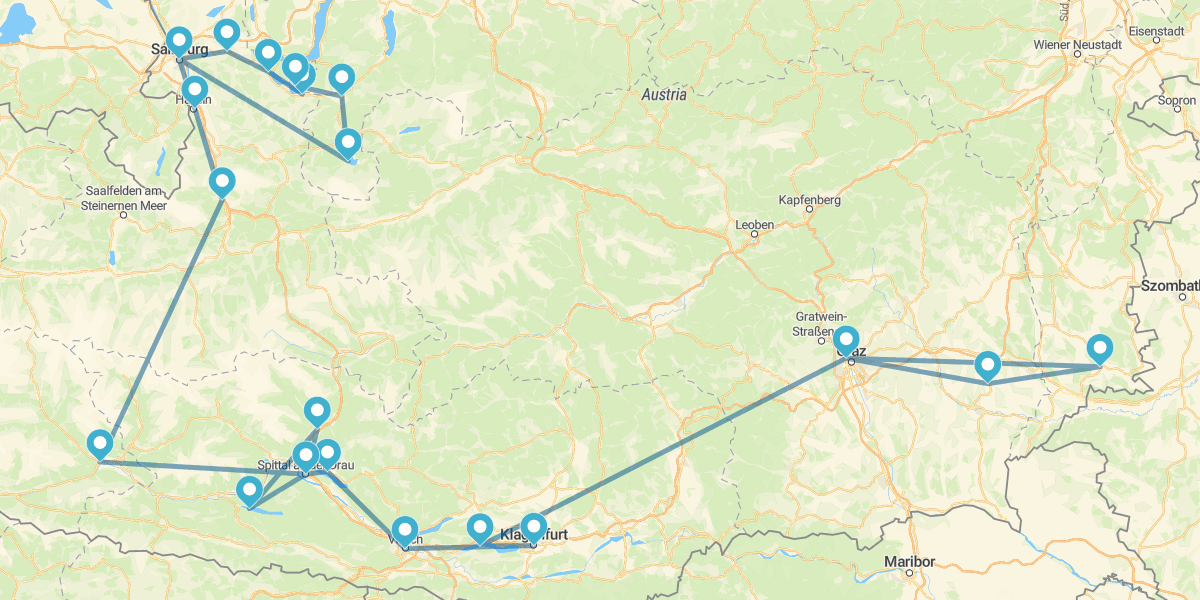 Route à travers les Lacs de Carinthie et du Salzkammergut