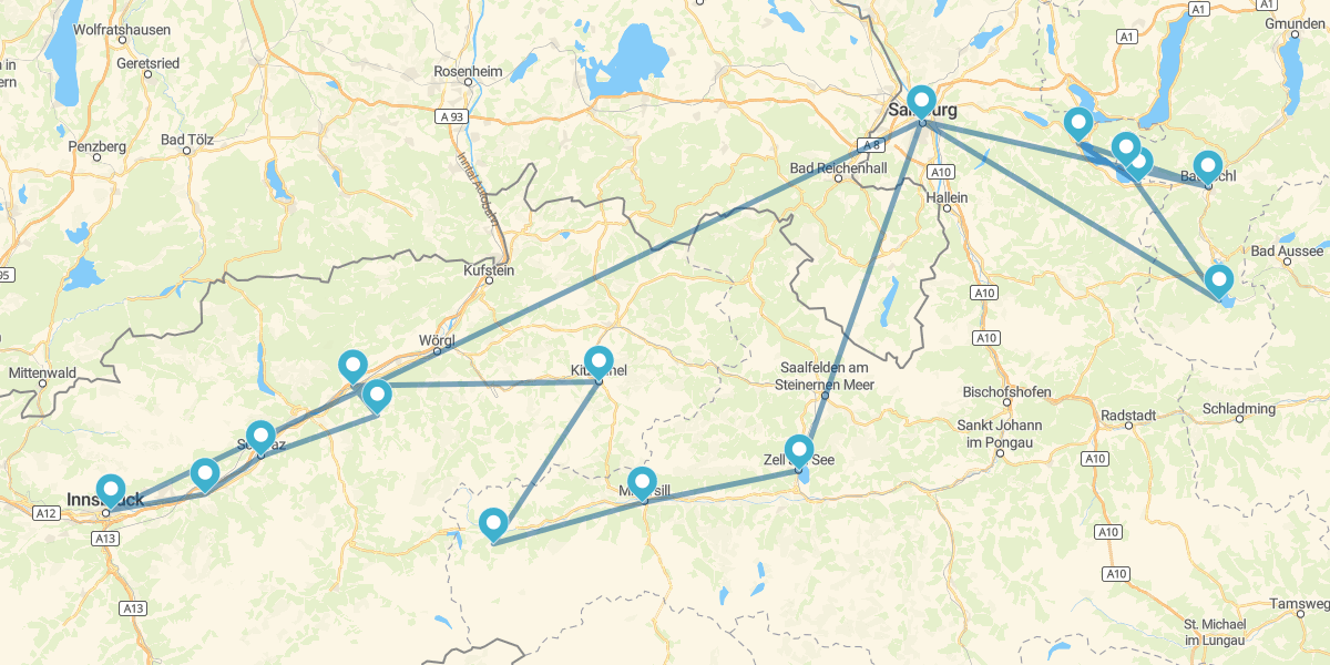 Route à travers le Tyrol et Salzbourg