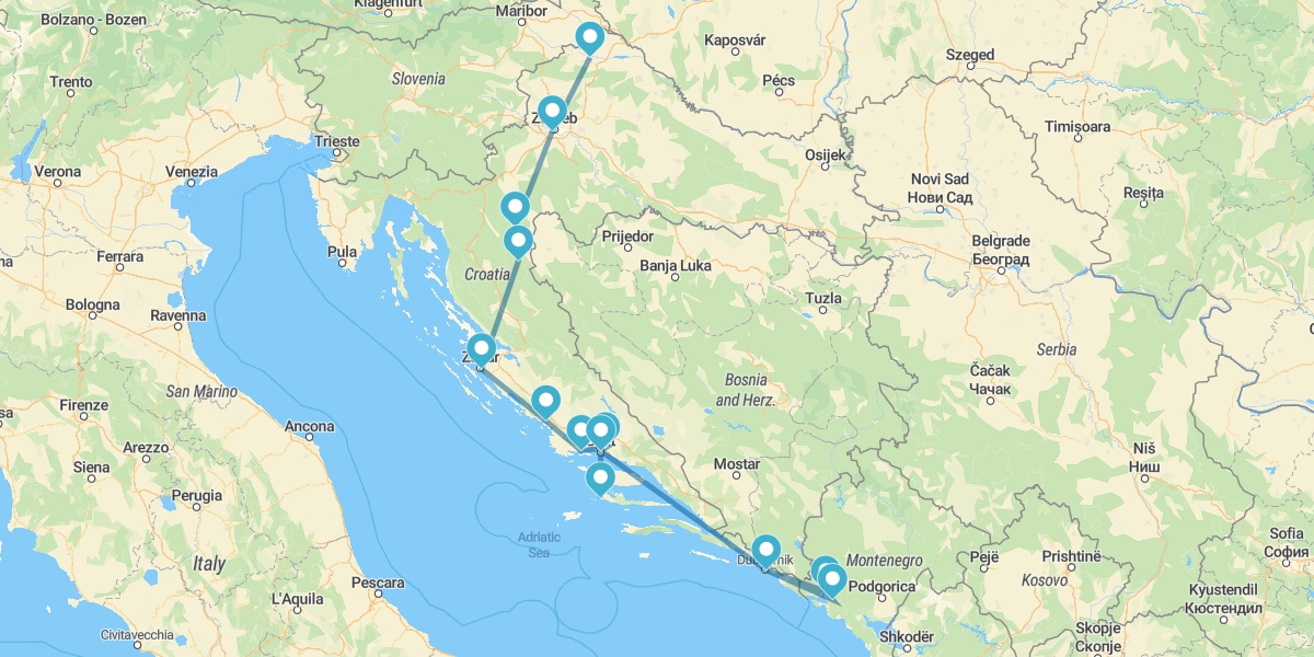 Route de Zagreb à Dubrovnik