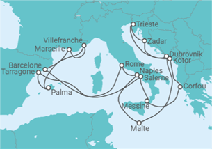 Itinéraire -  Italie, Grèce, Monténégro, Croatie, Malte, Espagne, France - Cunard