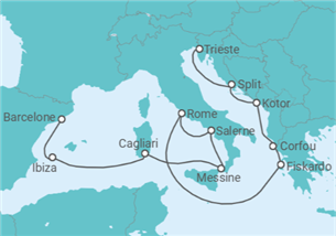 Itinéraire -  De Barcelone à Trieste (Italie) - Cunard
