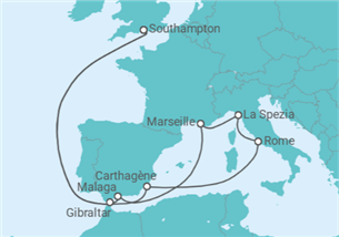 Itinéraire -  Espagne, Italie, France, Gibraltar - Cunard